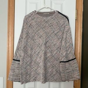 Zara Multicolor Tweed Long Wide Sleeve Blouse Size Medium